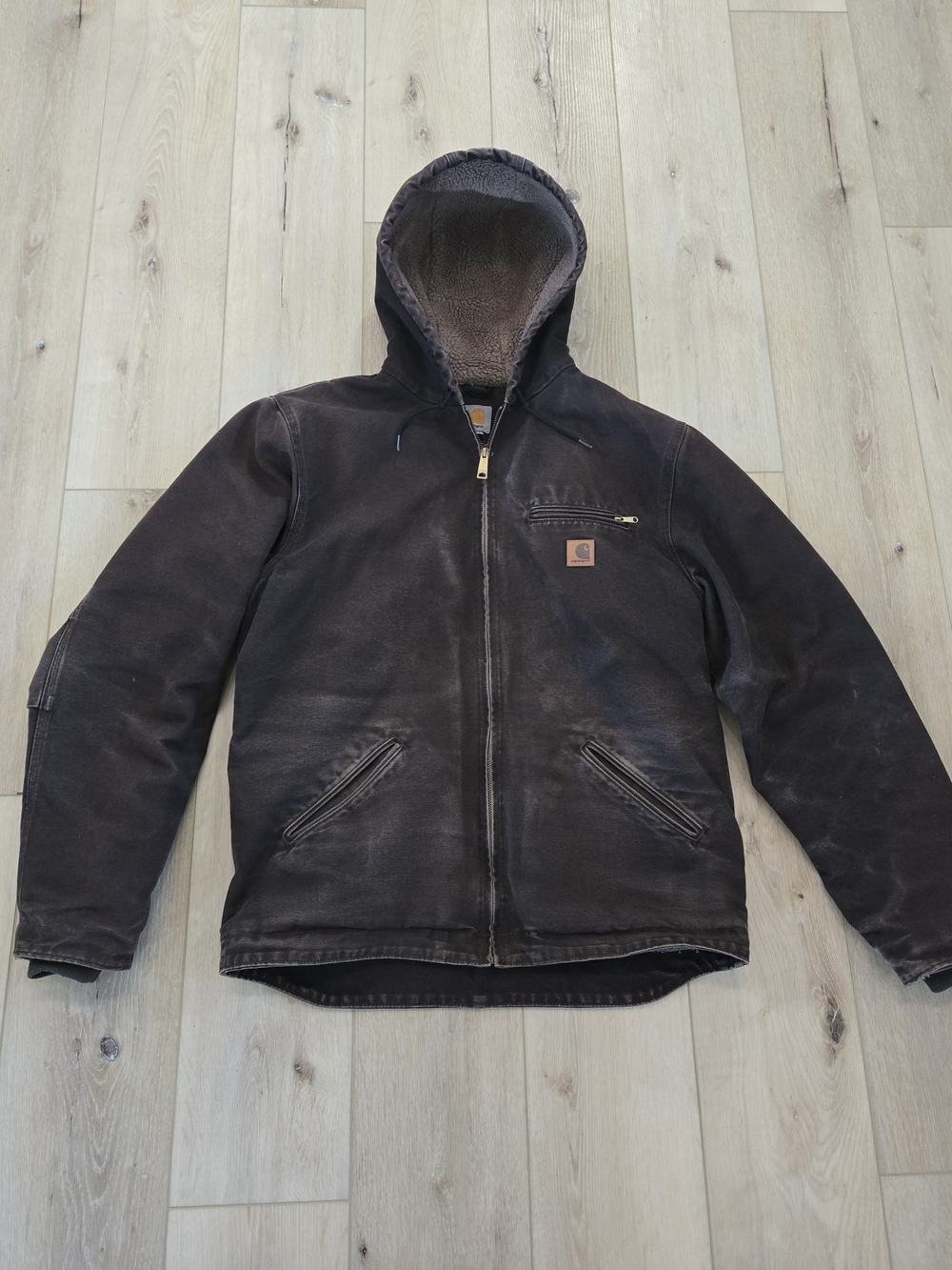 VNTG Carhartt J141 Brown Sherpa Lined Sandstone Sierra Hooded Jacket Men's LT